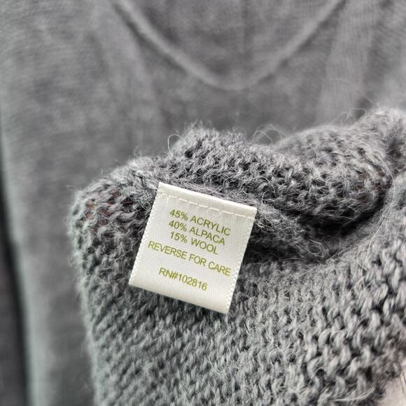Garnet Hill Sweater Womens Small Gray Alpaca Wool V Balloon Sleeve Pointelle - Picture 8 of 10
